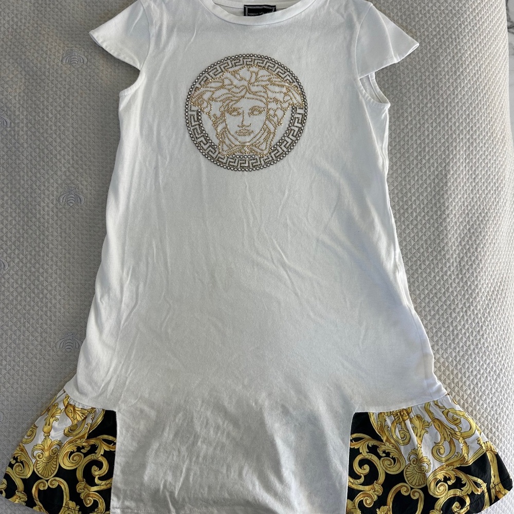 Young Versace Kids Girls Gold Baroque Party Dress, Cotton, Size S